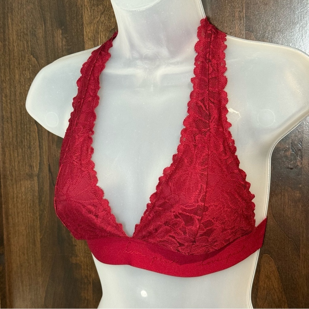 VS Pink Halter Bralette with Strappy back Size M color Wine red lined lace